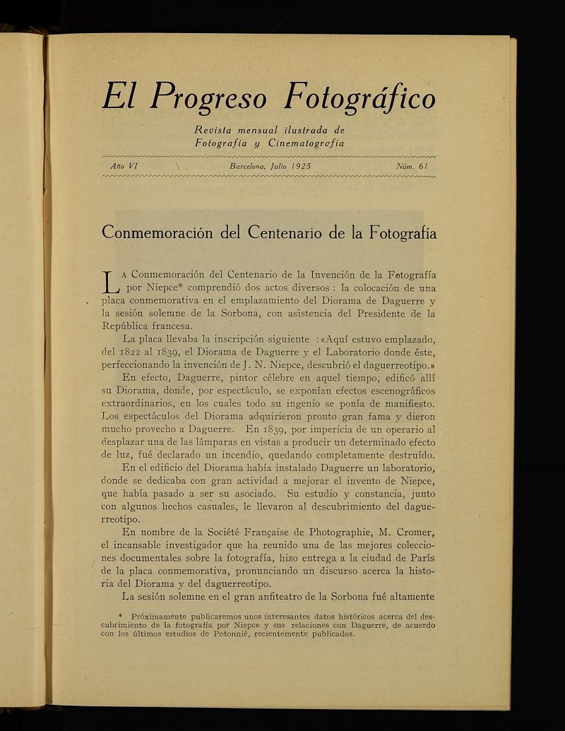 El Progreso Fotogrfico : revista mensual ilustrada de fotografa y cinematografa de julio de 1925, n 61