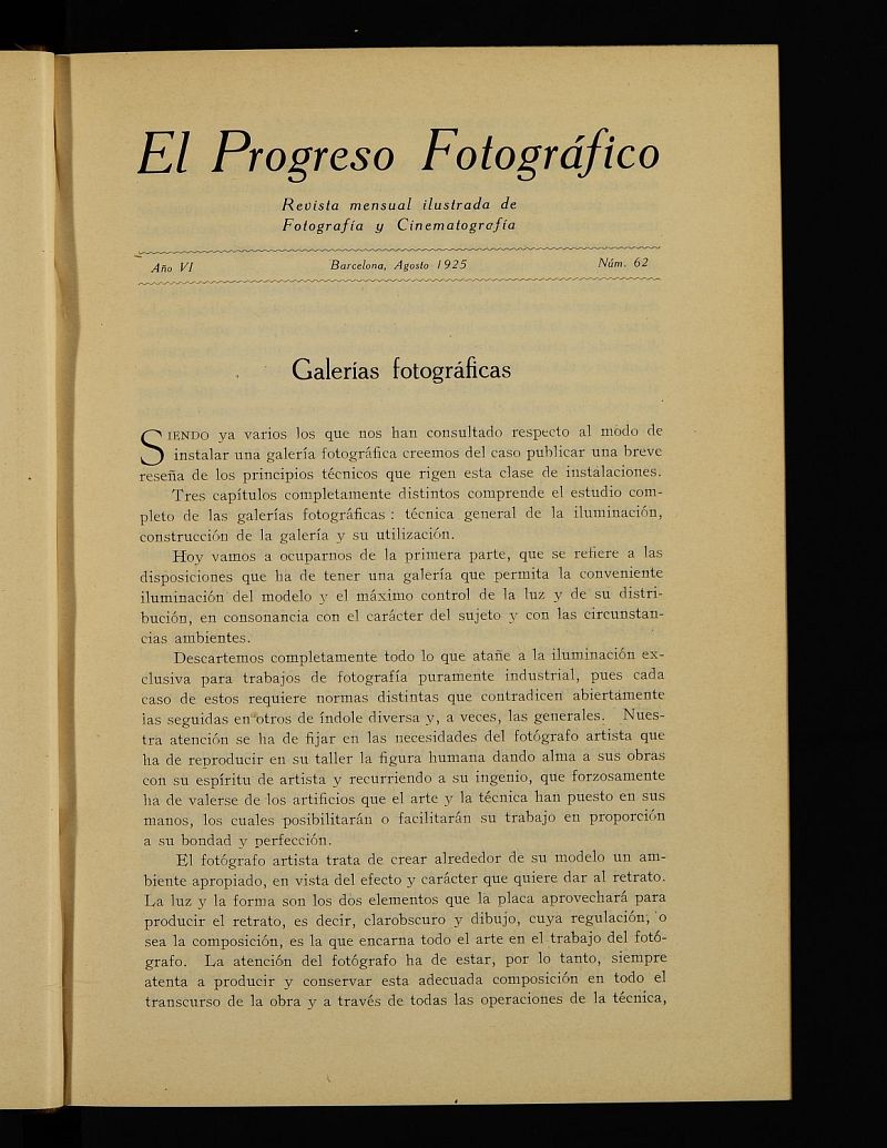 El Progreso Fotogrfico : revista mensual ilustrada de fotografa y cinematografa de agosto de 1925, n 62
