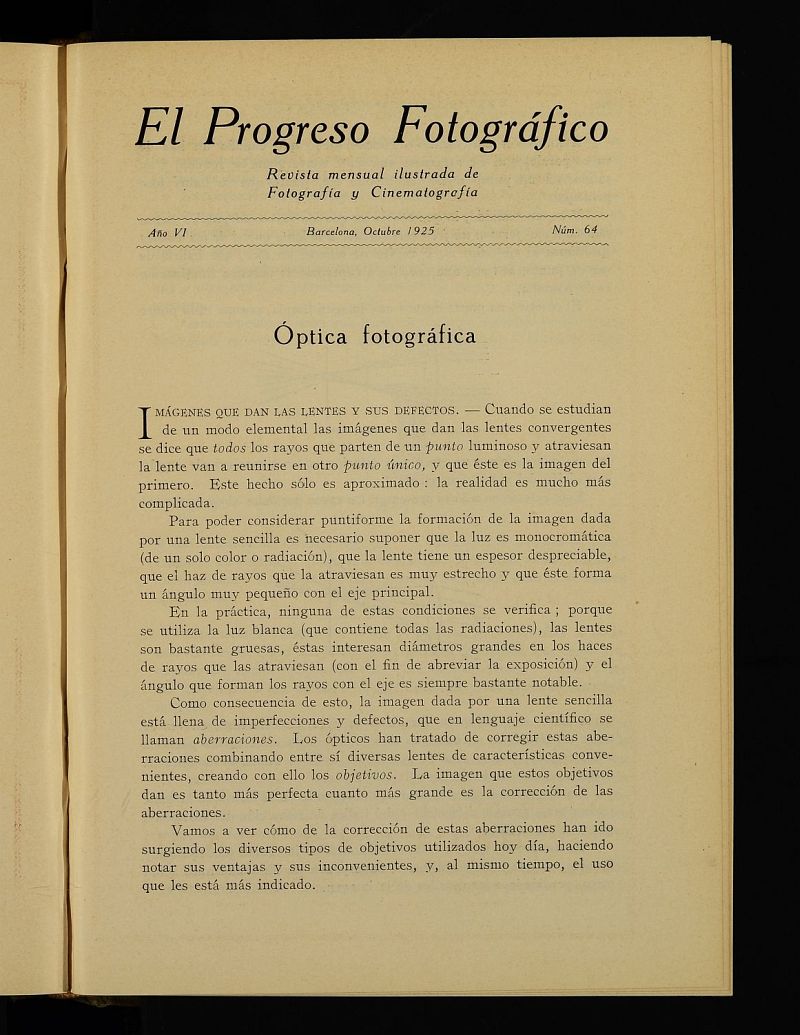 El Progreso Fotogrfico : revista mensual ilustrada de fotografa y cinematografa de octubre de 1925, n 64