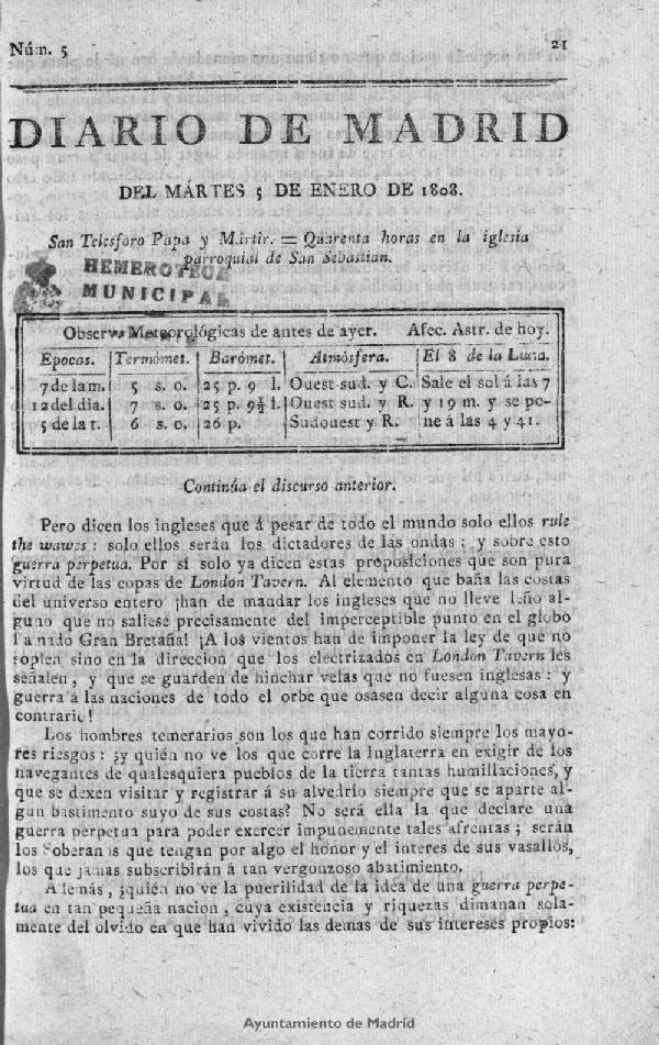 Diario de Madrid del martes 5 de Enero de 1808
