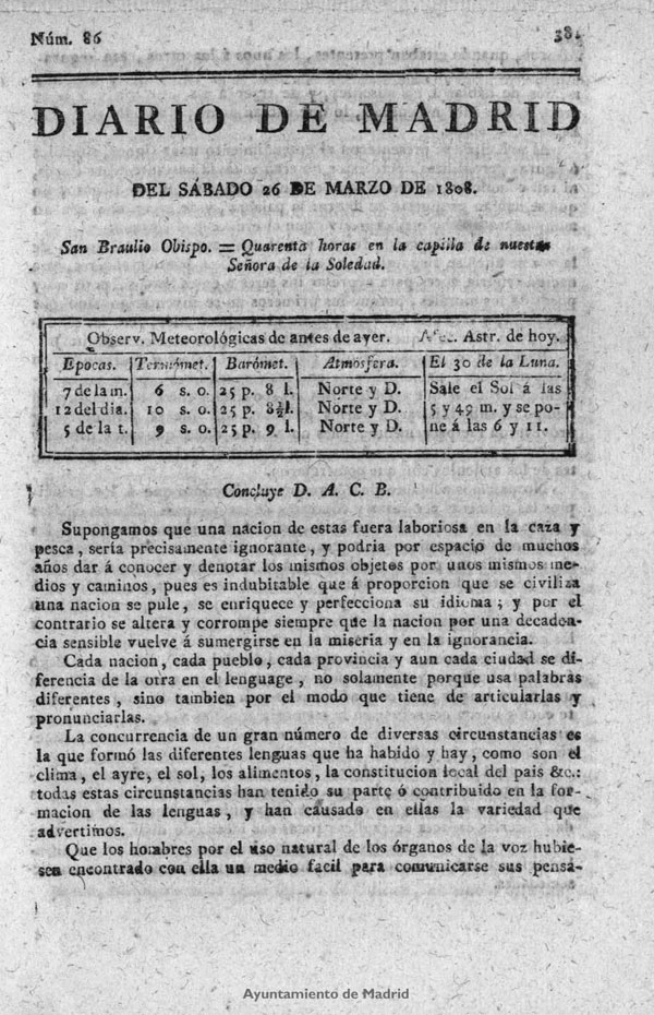 Diario de Madrid del sábado 26 de Marzo de 1808