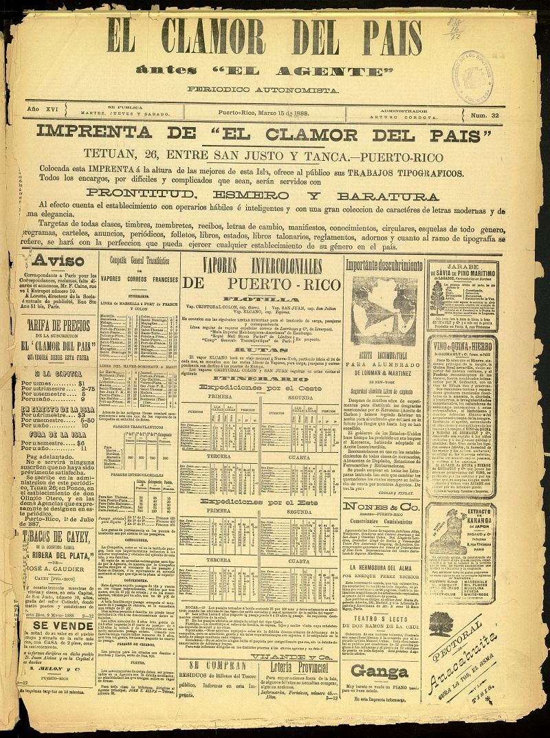 El Clamor del País del 15 de marzo de 1888, nº 32