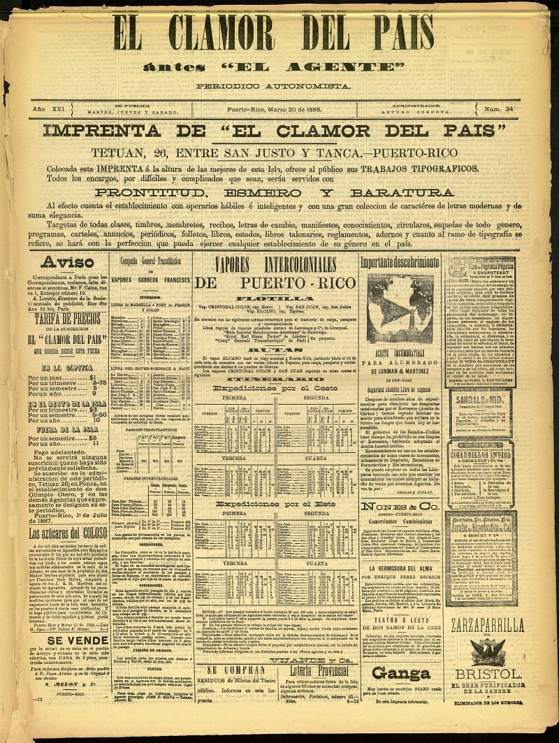 El Clamor del Pas del 20 de marzo de 1888, n 34