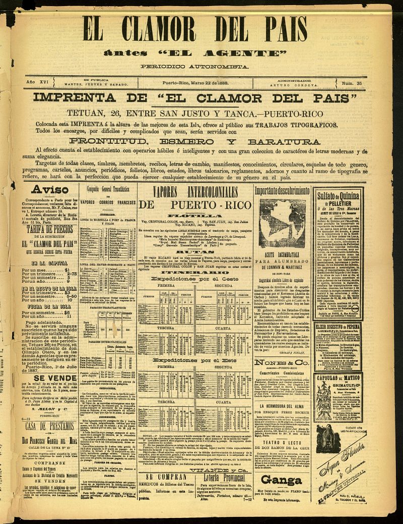 El Clamor del País del 22 de marzo de 1888, nº 35