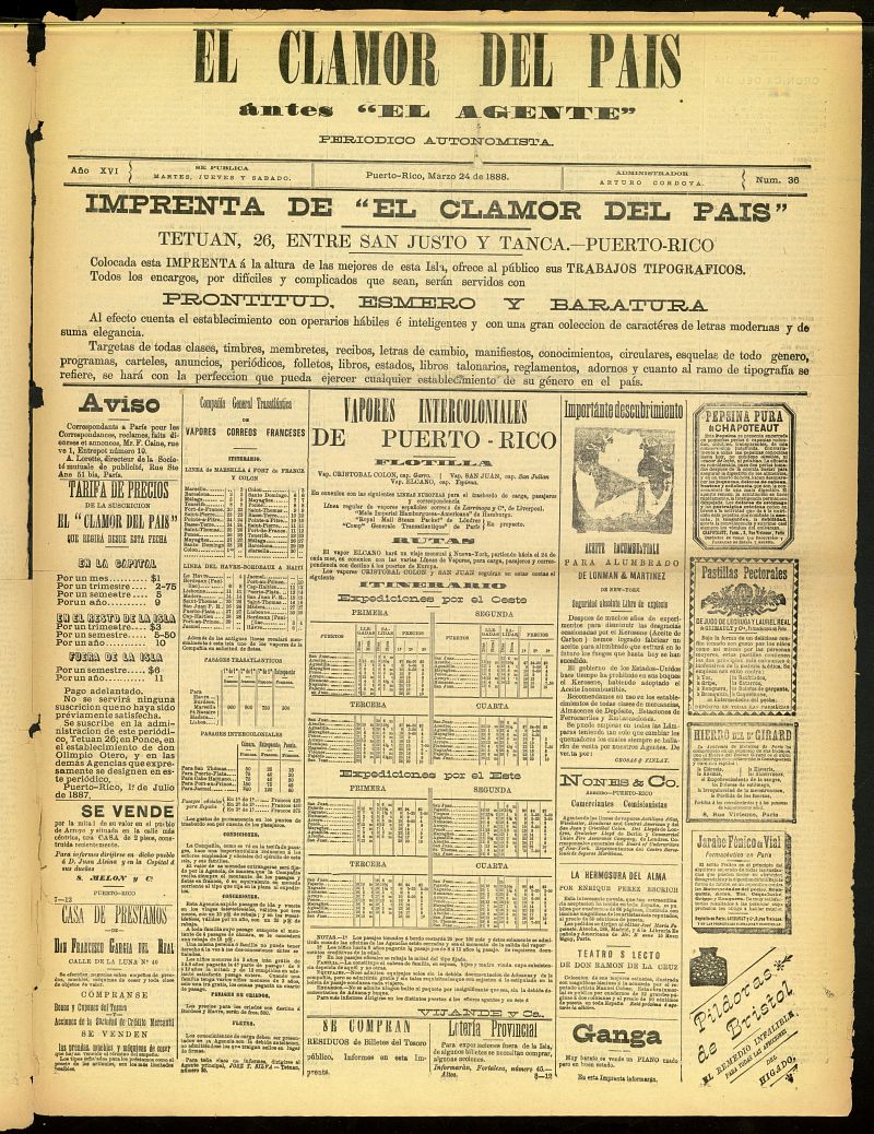 El Clamor del Pas del 24 de marzo de 1888, n 36