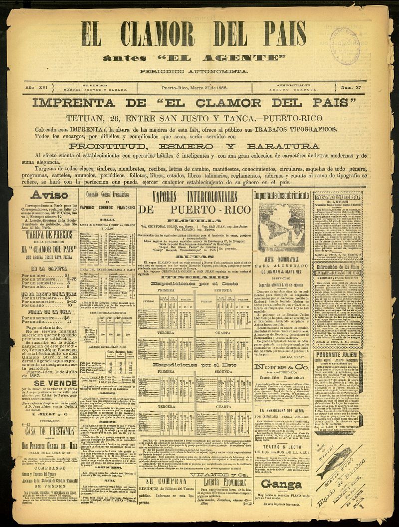 El Clamor del País del 27 de marzo de 1888, nº 37