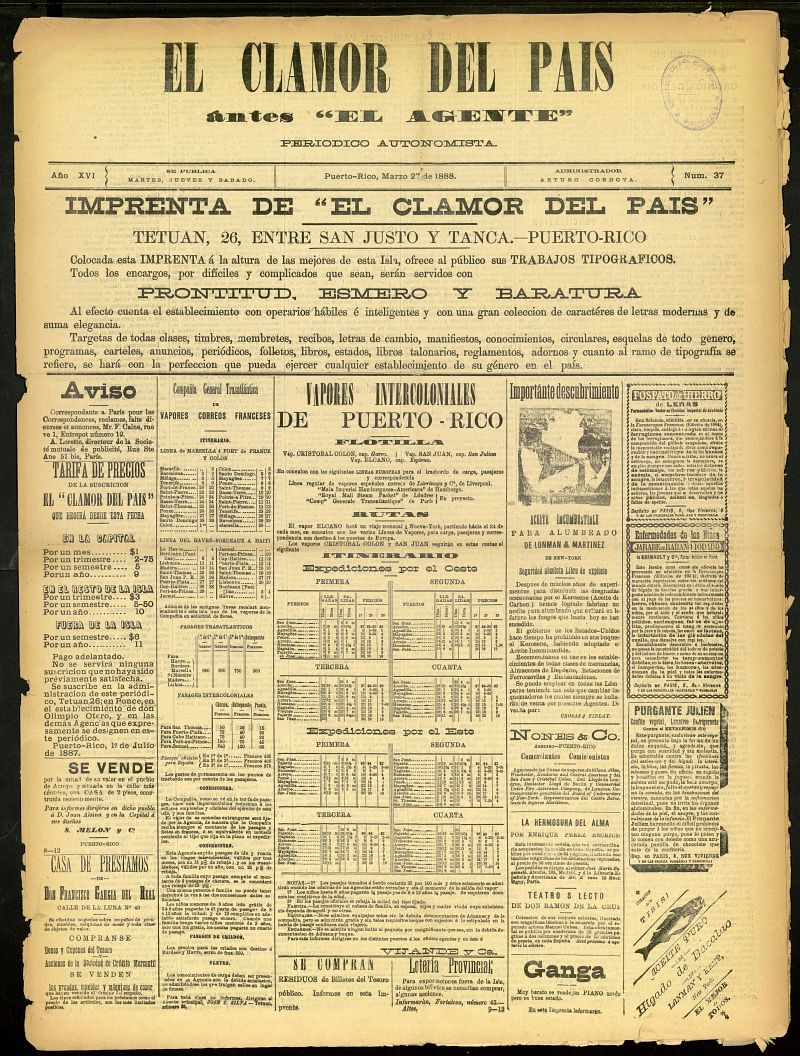 El Clamor del Pas del 27 de marzo de 1888, n 37