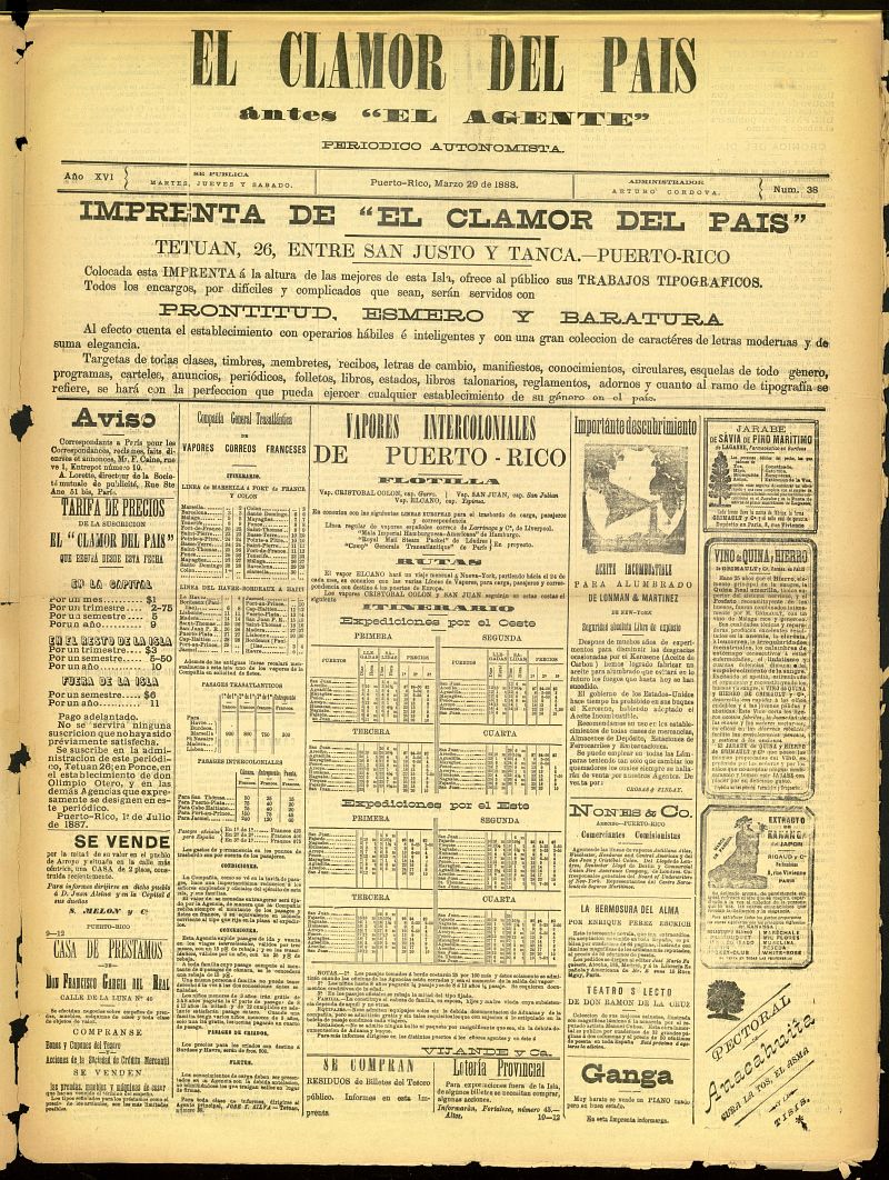 El Clamor del País del 29 de marzo de 1888, nº 38