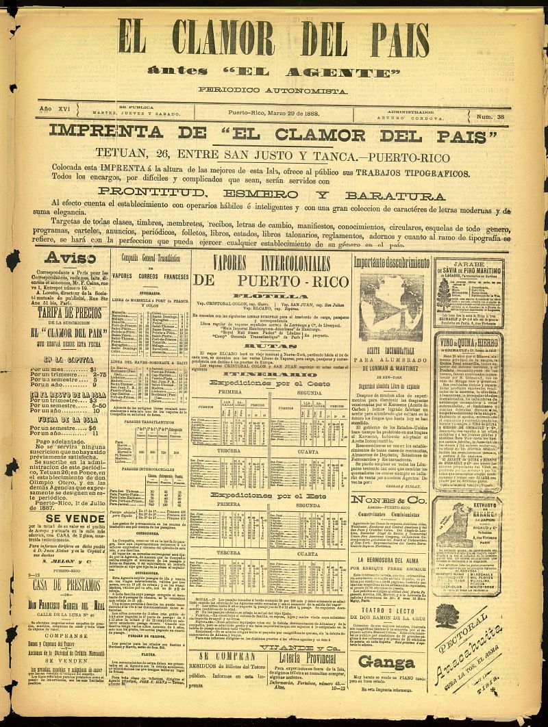 El Clamor del Pas del 29 de marzo de 1888, n 38