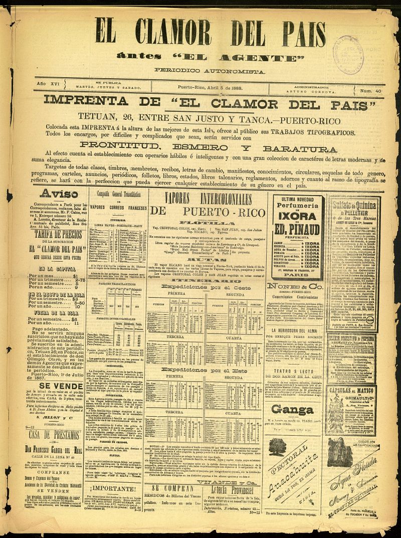 El Clamor del País del 5 de abril de 1888, nº 40