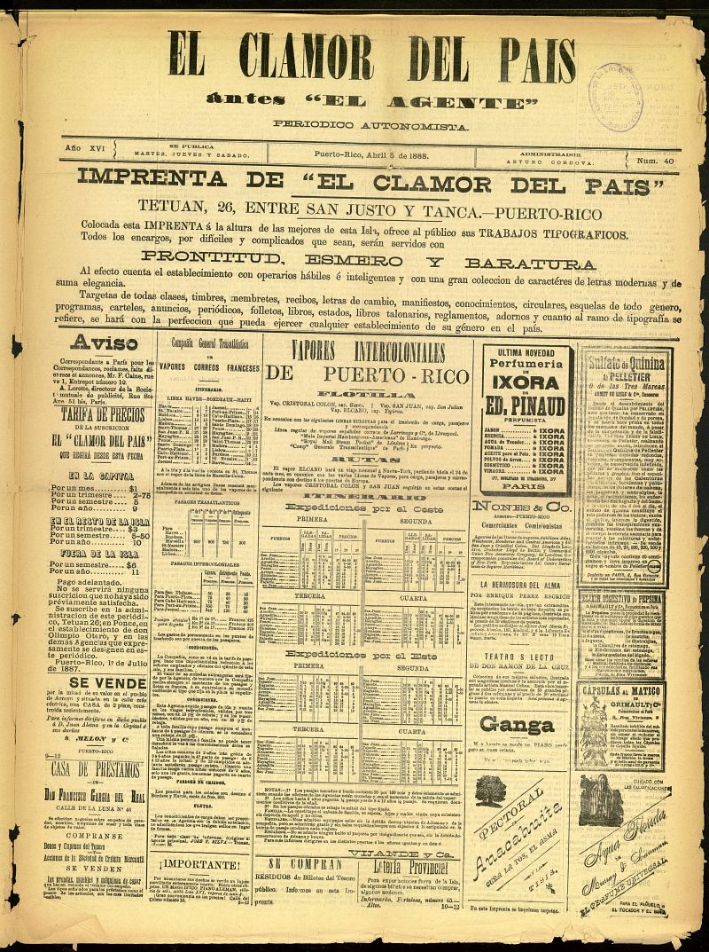 El Clamor del Pas del 5 de abril de 1888, n 40