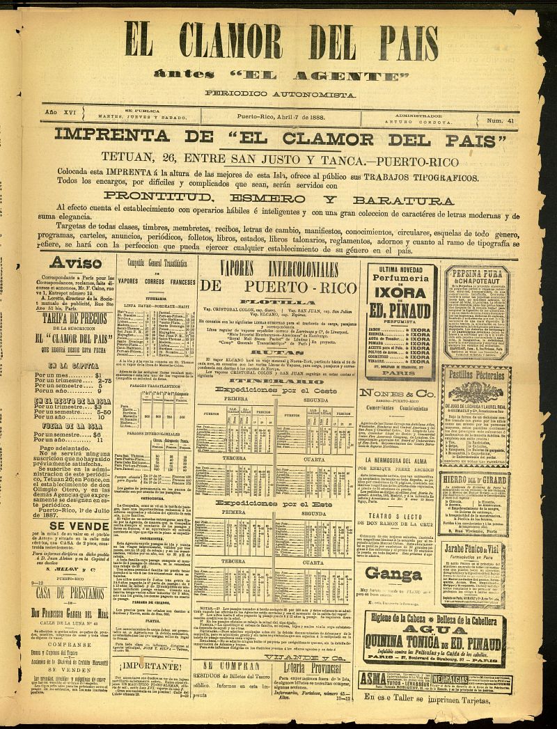 El Clamor del País del 7 de abril de 1888, nº 41
