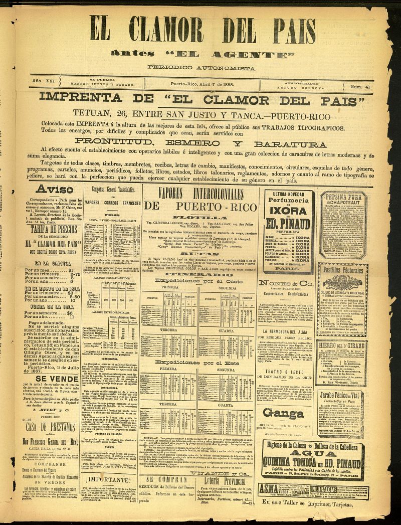 El Clamor del Pas del 7 de abril de 1888, n 41