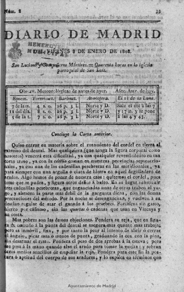 Diario de Madrid del viernes 8 de Enero de 1808