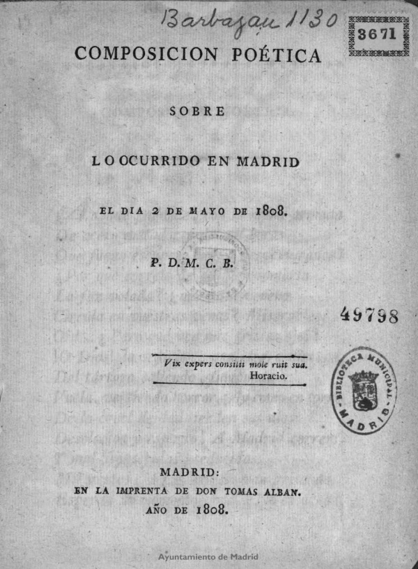 Composición poética sobre lo ocurrido en Madrid el día 2 de mayo de 1808