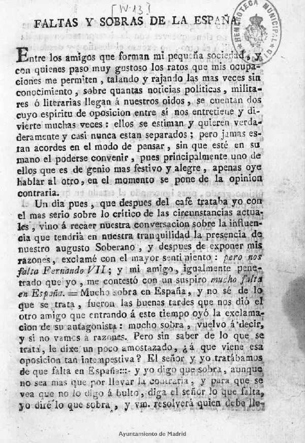 Faltas y sobras de la Espaa