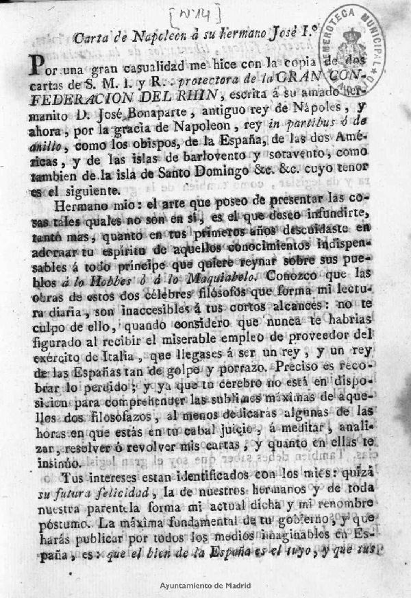 Carta de Napoleon á su hermano José Iº
