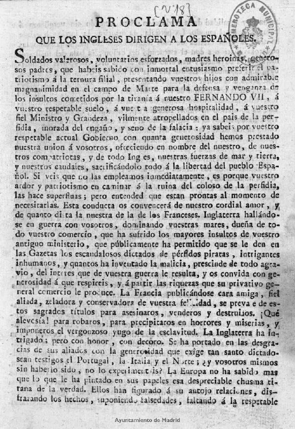Proclama que los ingleses dirigen a los espaoles