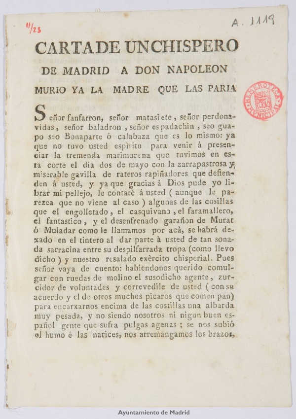 Carta de un chispero de Madrid a Don Napoleón / El Tío Ventosa
