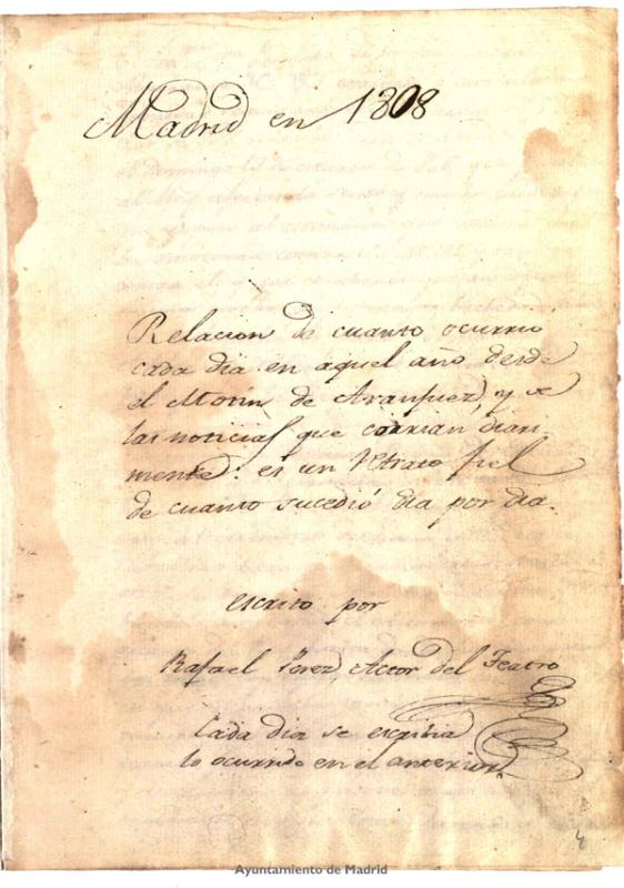 Relato sobre lo que sucedi en Madrid entre los das 11 y 14 de Mayo de 1808. Extrado del diario del actor Rafael Prez (audiolibro).