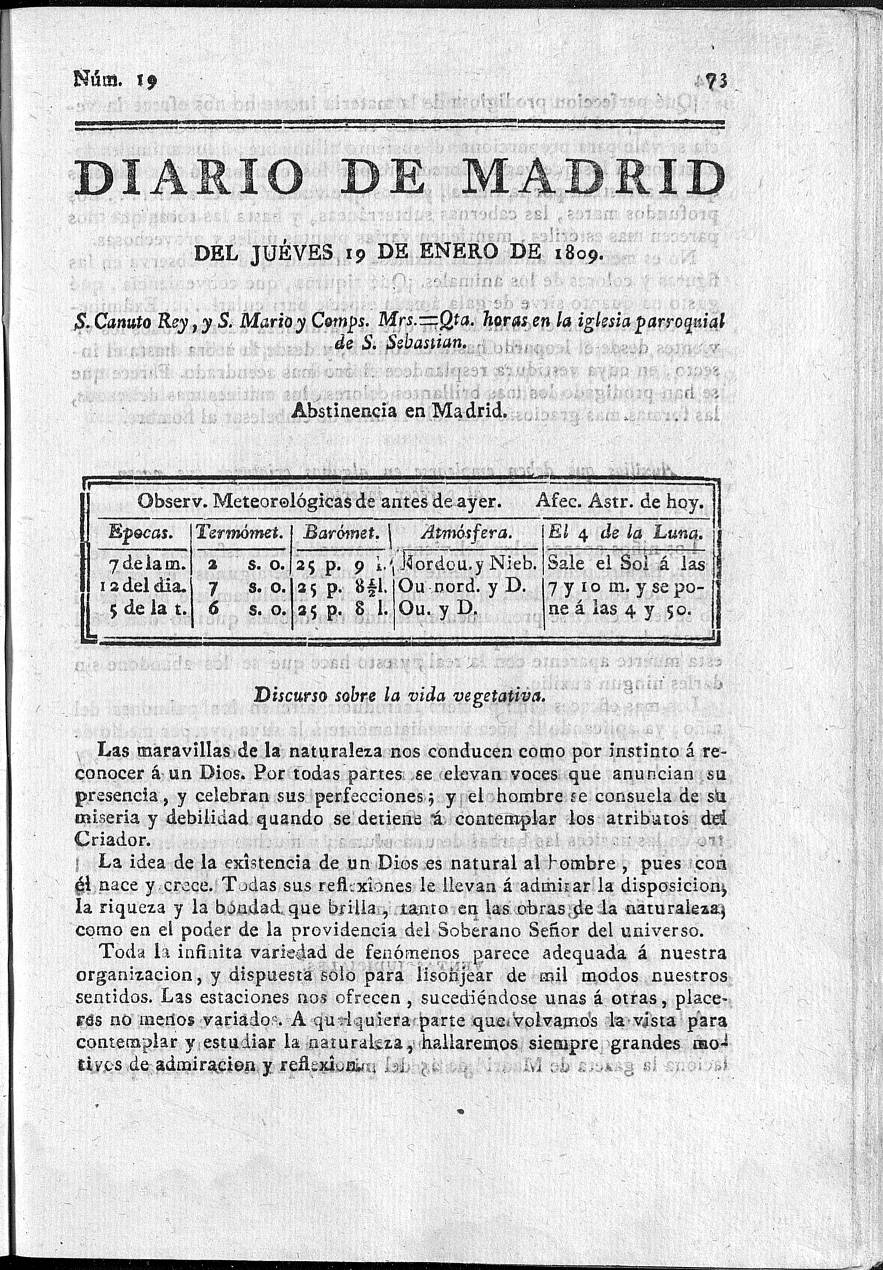 Diario de Madrid del jueves 19 de Enero de 1809