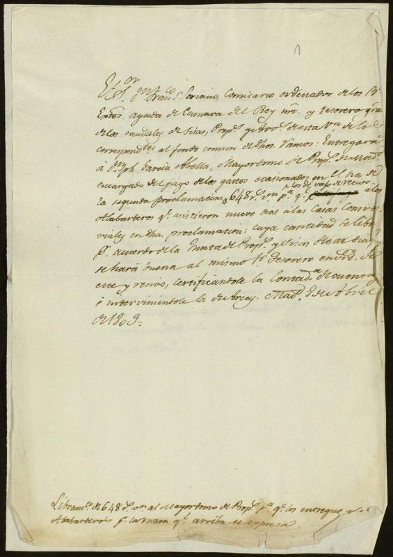 Acuerdo en el que se hace referencia al pago a los alabarderos que asistieron durante nueve días a la casa Consistorial con motivo de la proclamación de José I.