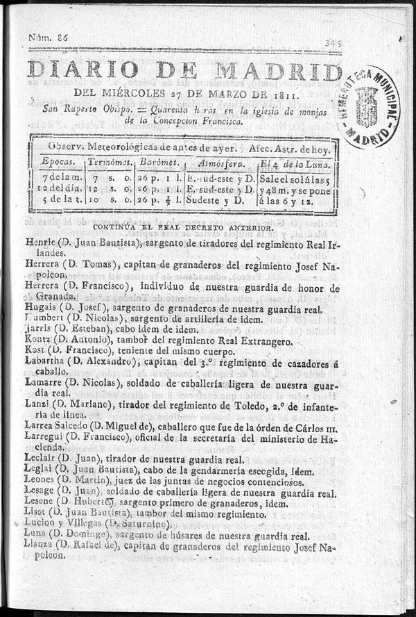 Diario de Madrid del mircoles 27 de Marzo de 1811