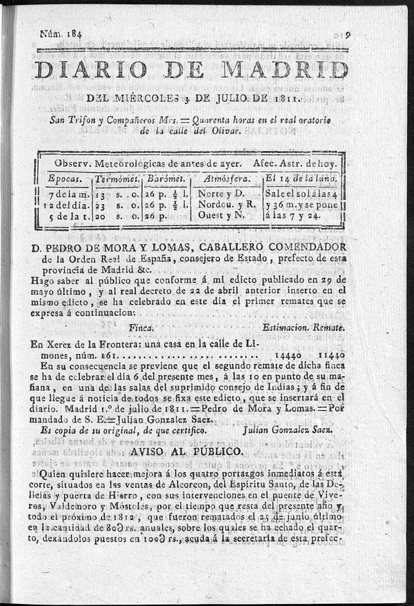 Diario de Madrid del miércoles 3 de Julio de 1811