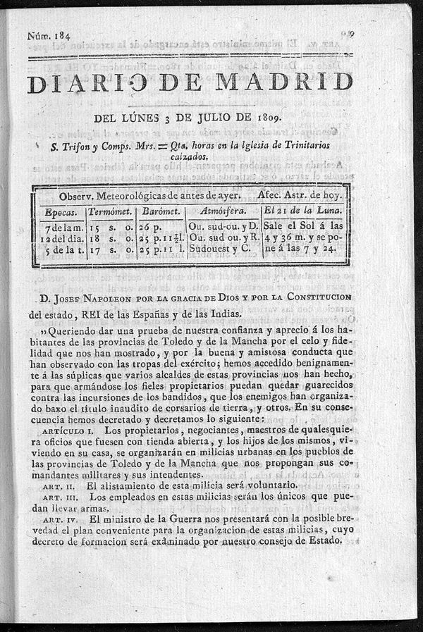 Diario de Madrid del lunes 3 de Julio de 1809
 


