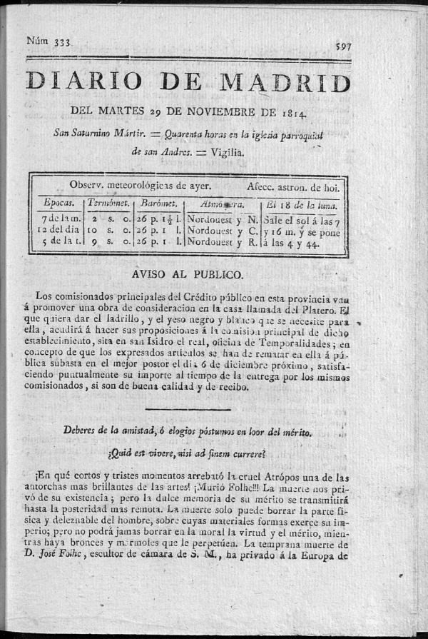 Diario de Madrid del Martes 29 de Noviembre de 1814