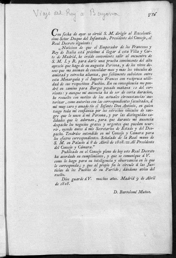 Decreto, 1808-04-09