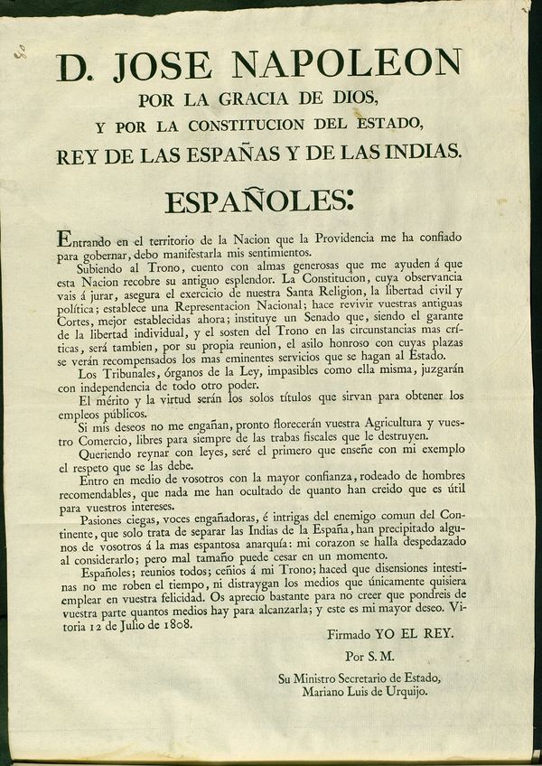 Proclama de José I a los españoles