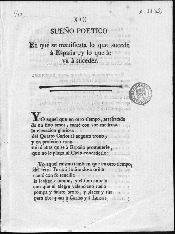 Sueo potico: En que se manifiesta lo que sucede a Espaa, y lo que va a suceder