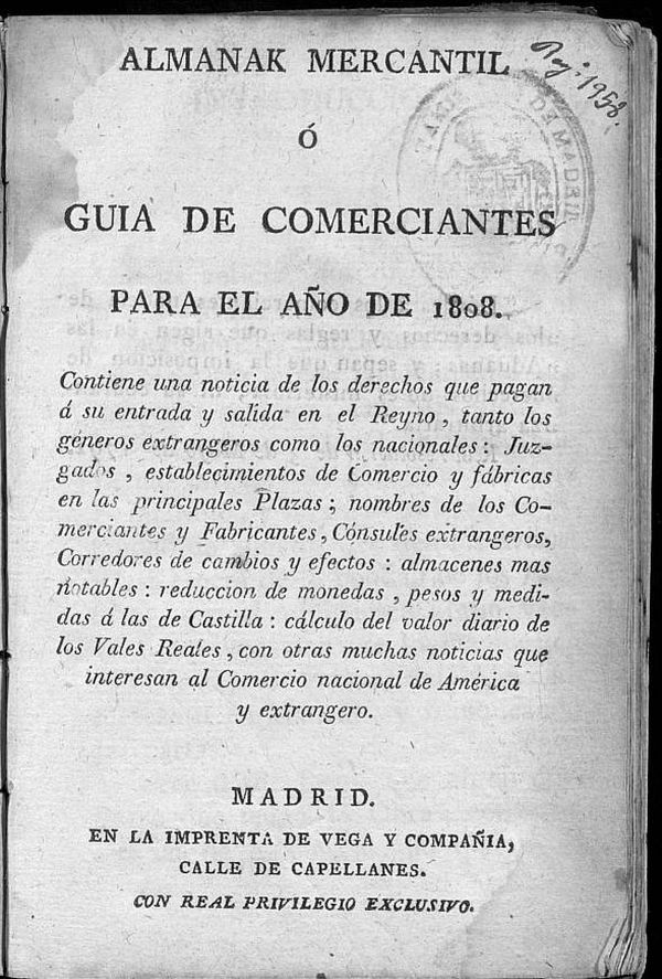Almanak Mercantil ó Guía de Comerciantes para el año de 1808