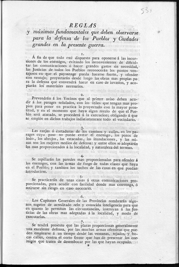 Reglas y mximas fundamentales que deben obsevarse para la defensa de los pueblos y ciudades grandes en la presente guerra