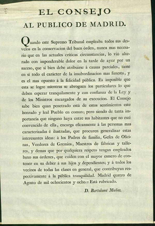 Bando del Consejo al pblico de Madrid en el mismo sentido que el anterior tras la sublevacin del da anterior