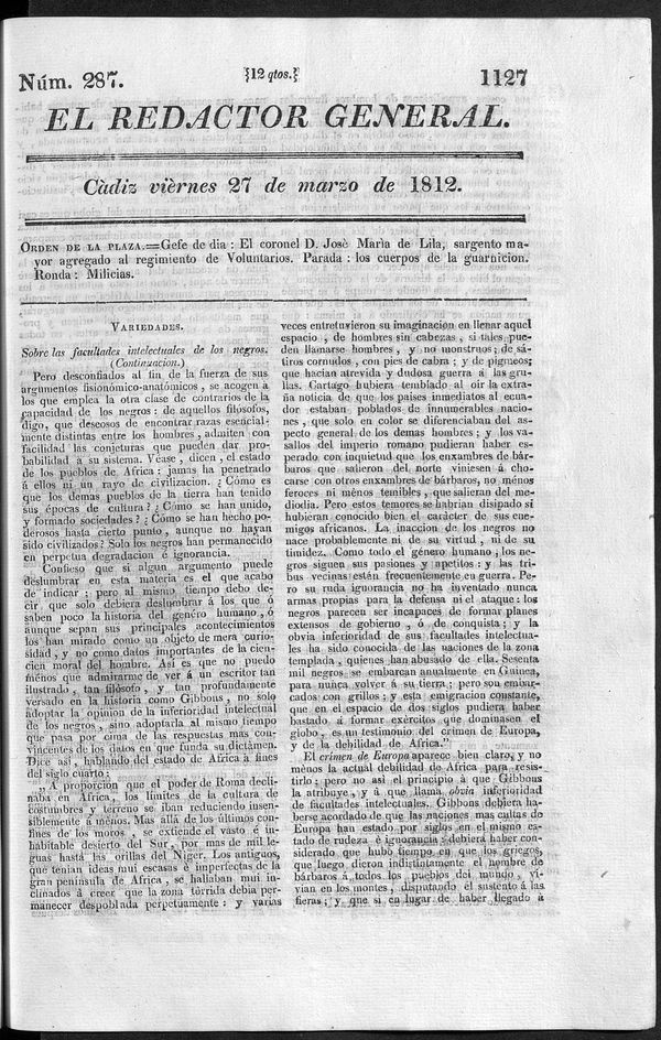 Redactor General del viernes 27 de marzo 1812