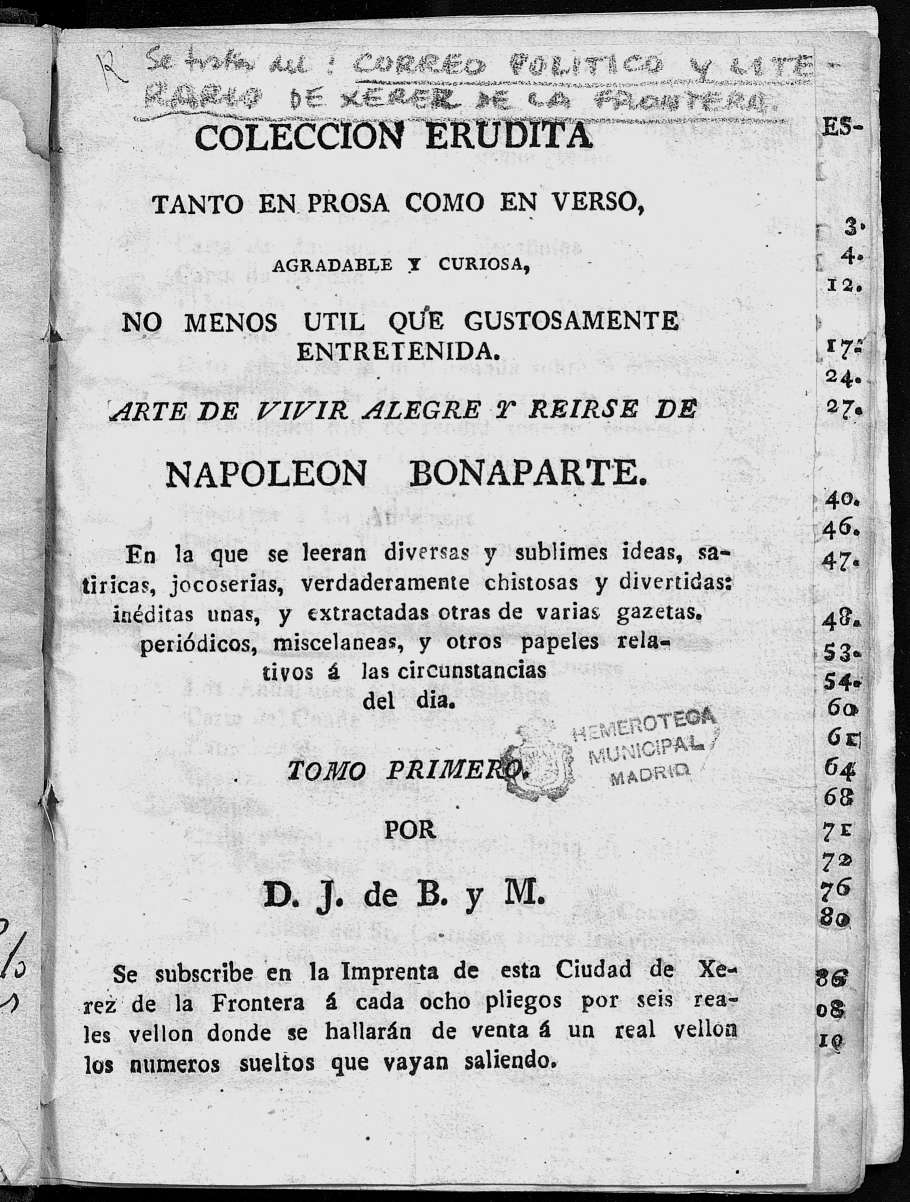 Correo Poltico y Literario de Xerez de la Frontera (Jerez de la Frontera. 1808)