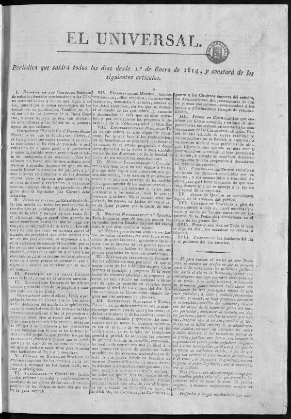 El Universal del sbado 1 de enero de 1814