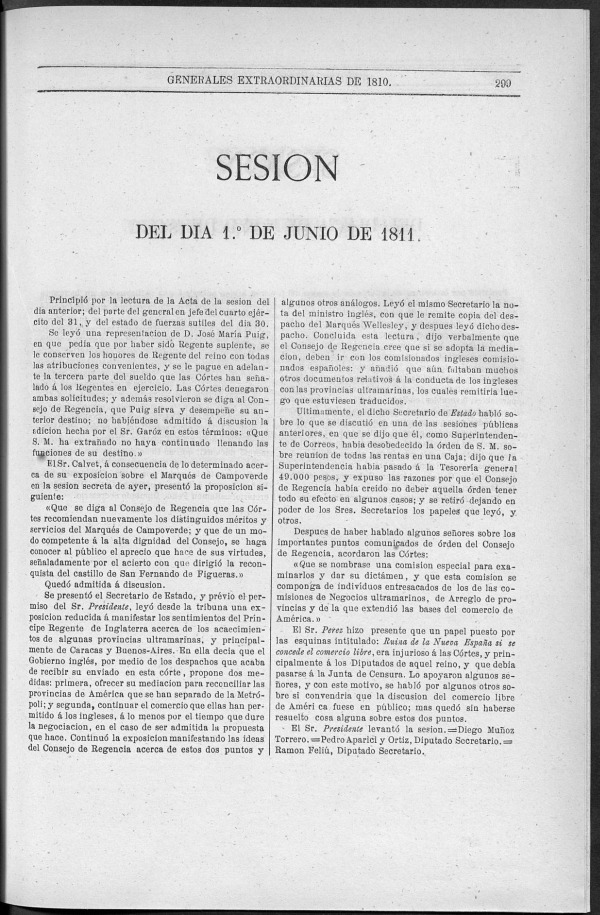Actas de las Sesiones Secretas de las Cortes Generales Extraordinarias de la nación Española... (del 1 al 30 de junio de 1811)
