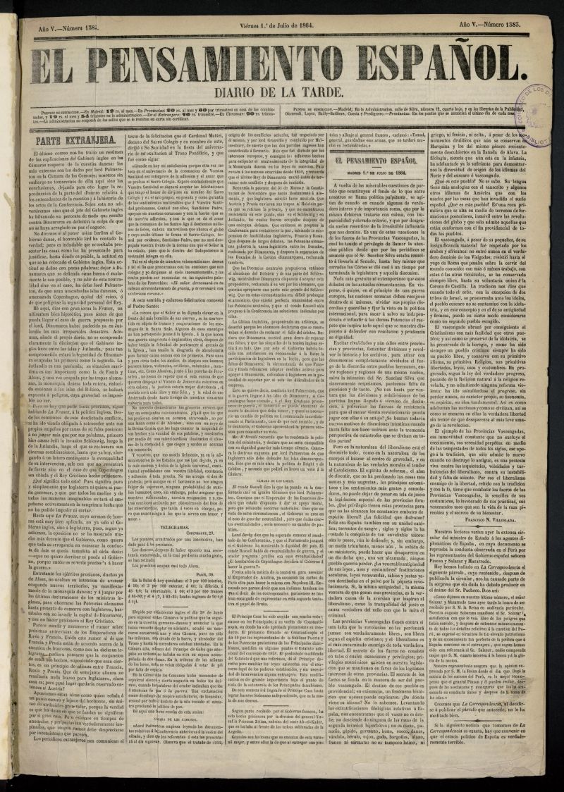 El Pensamiento Español del 1 de julio de 1864, nº 1383
