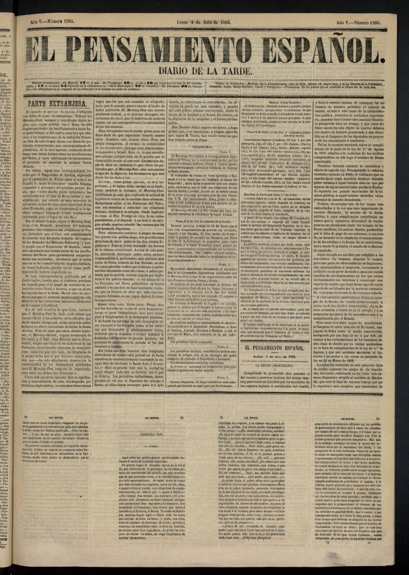 El Pensamiento Español del 4 de julio de 1864, nº 1385