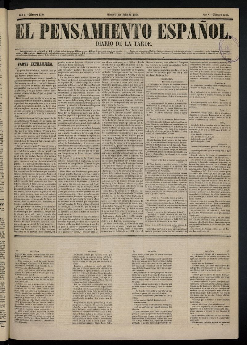El Pensamiento Español del 5 de julio de 1864, nº 1386