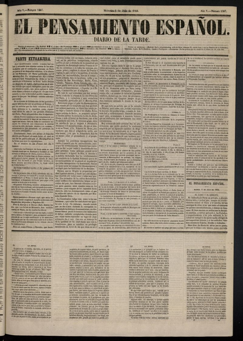 El Pensamiento Español del 6 de julio de 1864, nº 1387