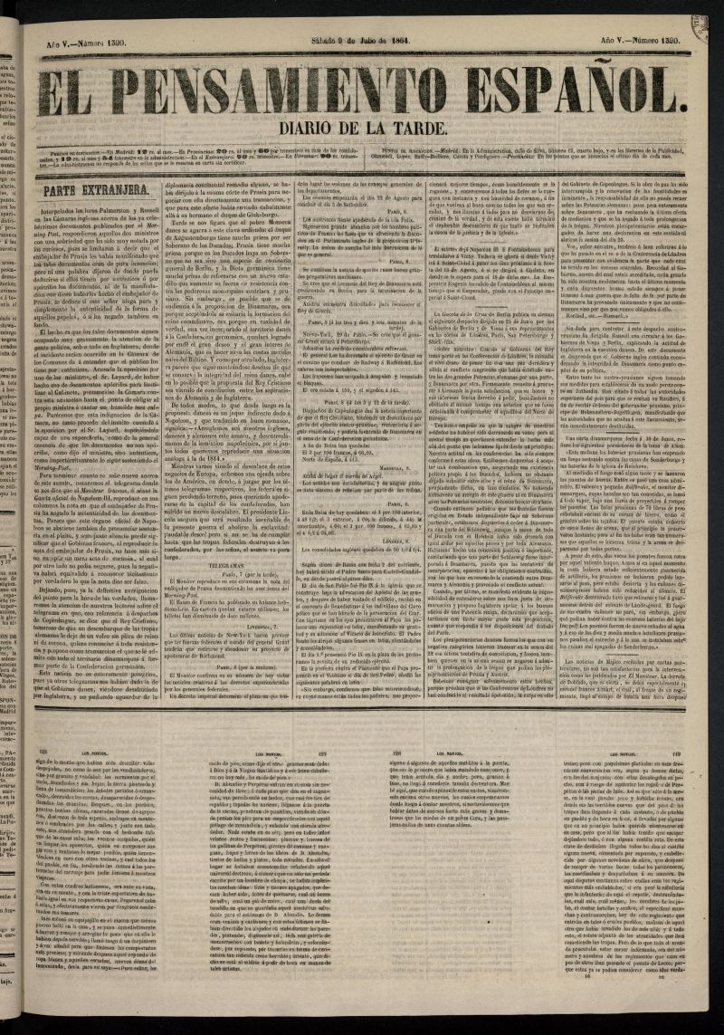 El Pensamiento Español del 9 de julio de 1864, nº 1390