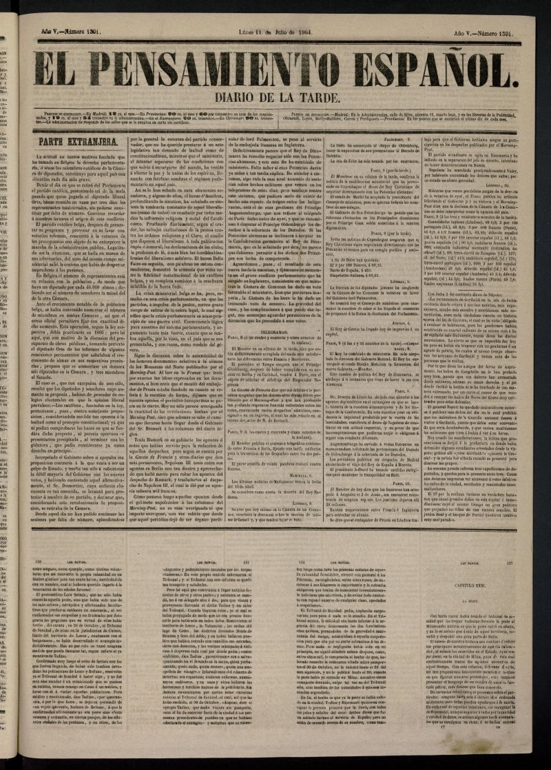 El Pensamiento Español del 11 de julio de 1864, nº 1391