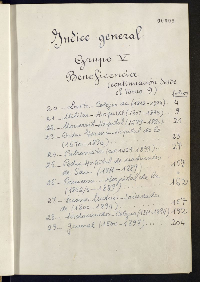 Inventario de Secretaria (Tomo 11) : Beneficencia (1459-1899)