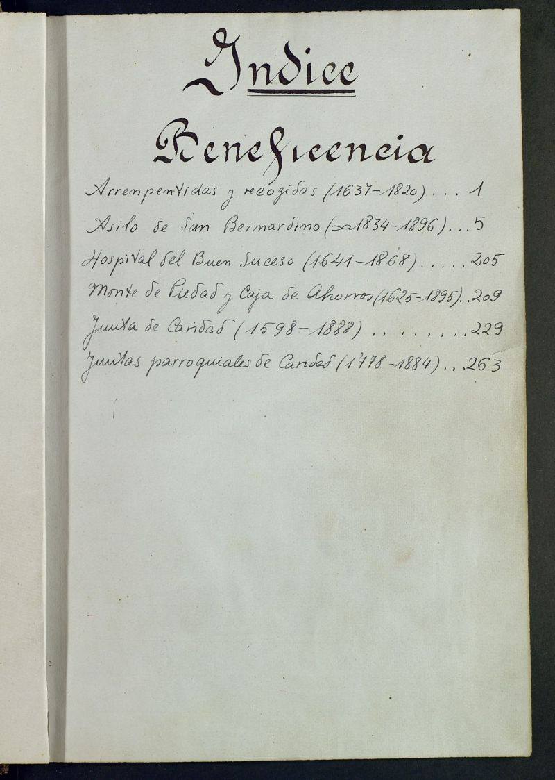 Inventario de Secretaria (Tomo 9) : Beneficencia (1598-1896)