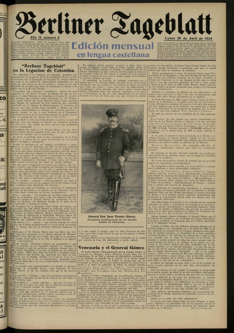 Berliner Tageblatt: edicin mensual en lengua castellana del 28 de abril de 1924, n 4