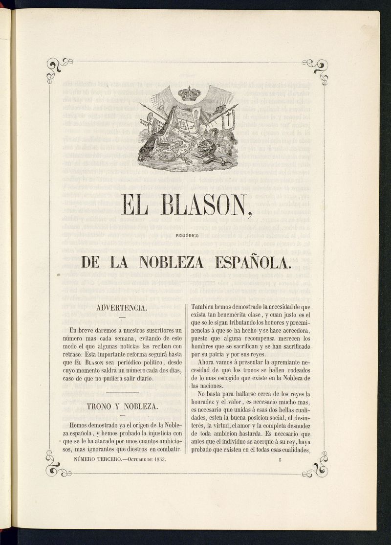 El Blasn: peridico de la nobleza espaola de octubre de 1853, n 3